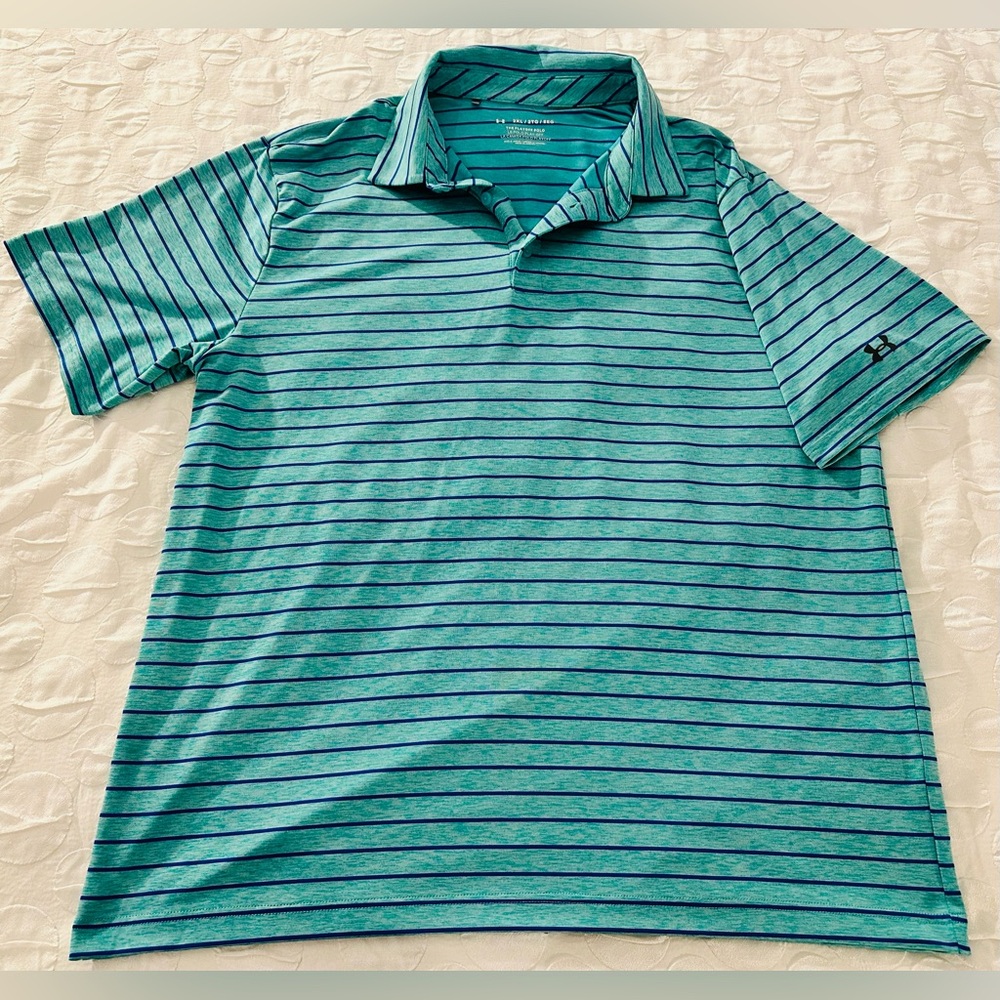 UNDER ARMOUR Mens Striped Performance Golf Playoff Polo Shirt 2XL Teal & Purple